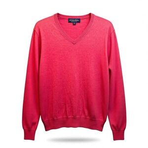 Brooks Brothers Red V-Neck Sweater Men's S Supima Cotton Solid Knit Pullover